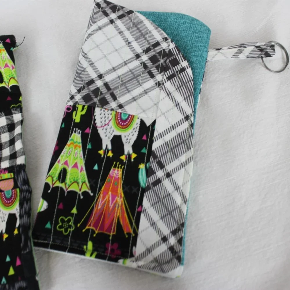Llama Black & Green Print Zippered Pouch and Sunglass Case-Matching Set-Handmade